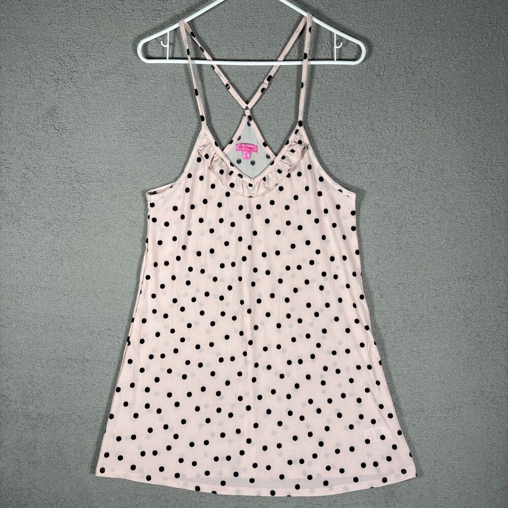 Betsey Johnson Women’s Size S Soft Pink Black Polka Dot Mini Night Gown Camisole